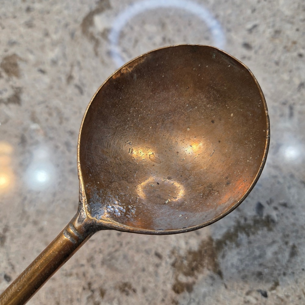 Vintage Handcrafted Long Handle Brass Spoon Etched Primitive Decorative Ladle 17 - Picture 7 of 13